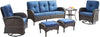 6-Piece Wicker Patio Conversation Set, Brown with Blue Cushions