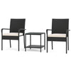 3-Piece PE Wicker Bistro Set with 2-Tier Glass Side Table, White