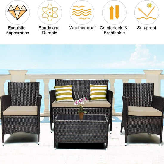 4-Piece Outdoor Rattan Conversation Set with Cushions-4