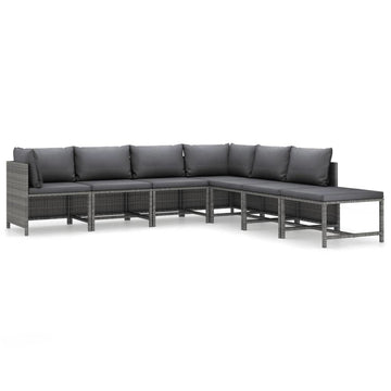 7-Piece Patio Lounge Set with Cushions, Gray Poly Rattan