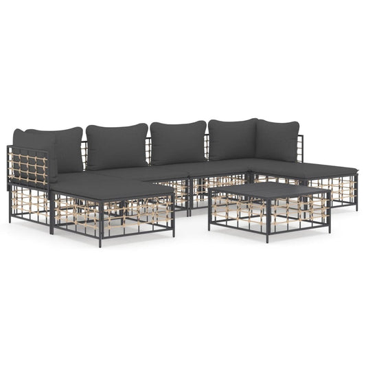 7-Piece Patio Lounge Set with Cushions, Anthracite Poly Rattan