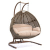 Brown Wicker Hanging Double-Seat Swing Chair with Stand