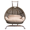Brown Wicker Hanging Double-Seat Swing Chair with Stand