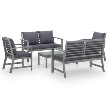 5-Piece Solid Acacia Wood Garden Lounge Set, Gray Wash