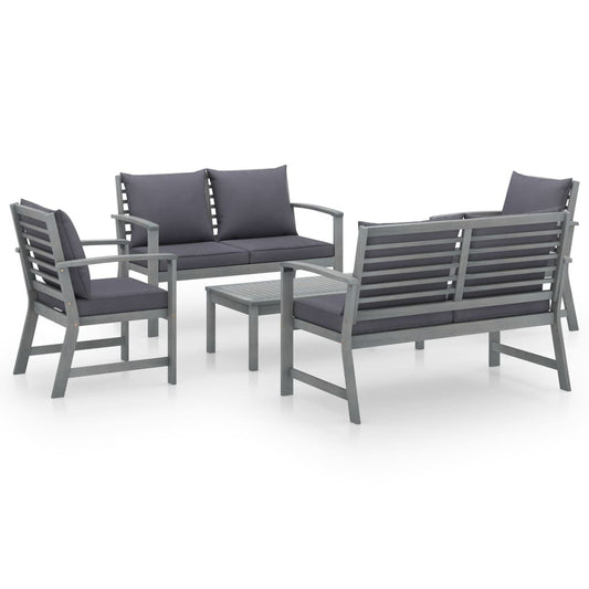 5-Piece Solid Acacia Wood Garden Lounge Set, Gray Wash