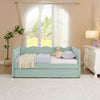 Cozy Gingham Daybed with Trundle Twin Size Sofa Bed in Cyan Linen