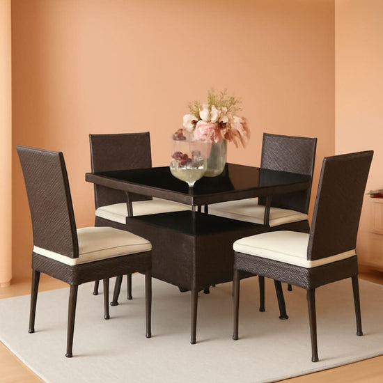 5 Piece Outdoor Patio Wicker Dining Set With Tempered Glass Table-0