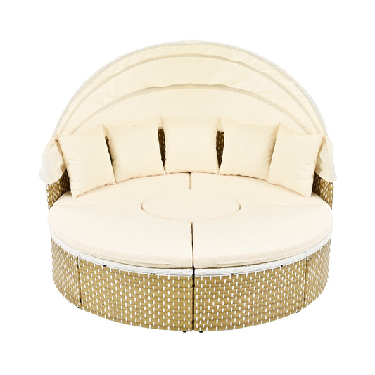 Topmax Patio Furniture Round Outdoor Sectional Sofa Set Rattan Daybed
