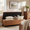 Tufted Storage Ottoman Bench, Brown PU with Wood Legs