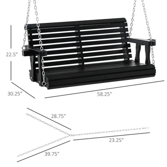 Two-Seater Patio Swing Chair with Cup Holders, Black