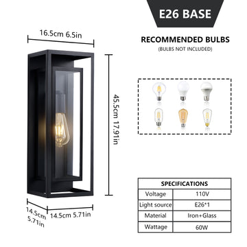 18-Inch Outdoor Wall Lantern in Matte Black, Set of 2