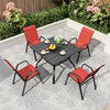 5-Piece Patio Dining Set with Wood-Grain Table, Umbrella Hole and 4