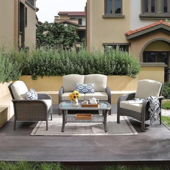 All Weather Wicker Patio Furniture Set with Cushions-0