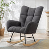 Teddy Fleece Wingback Glider Rocker with Side Storage Pocket, Grey