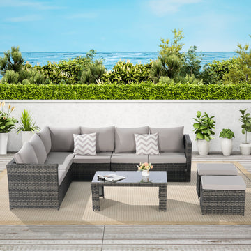 Outdoor Wicker Conversation Set 6-piece set with Cushions for Patio,