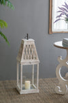 Set of 2 Rustic White French Country Wood & Glass Lanterns