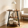 Rustic Brown 3-Tier Metal Side Table with Open Shelves