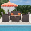 Rattan 4-Piece Bistro Conversation Set with Cushions