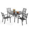 5-Piece Round Patio Dining Set with 47-Inch Wood-Grain Slat Table and