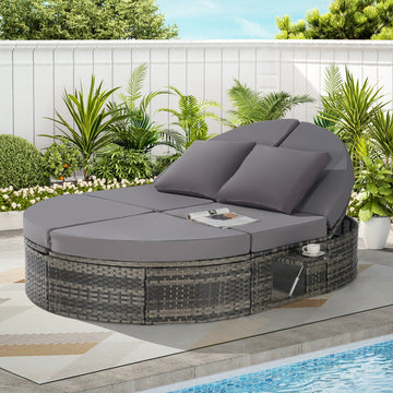 Rattan Round Daybed with Adjustable Backrests