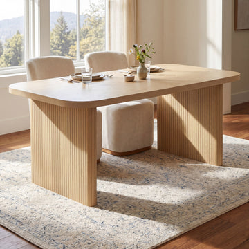 Natural Oak Veneer Dining Table with Ribbed Legs, 68 in