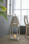 Set of 2 Rustic White French Country Wood & Glass Lanterns