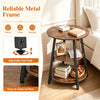 Rustic Brown 3-Tier Metal Side Table with Open Shelves