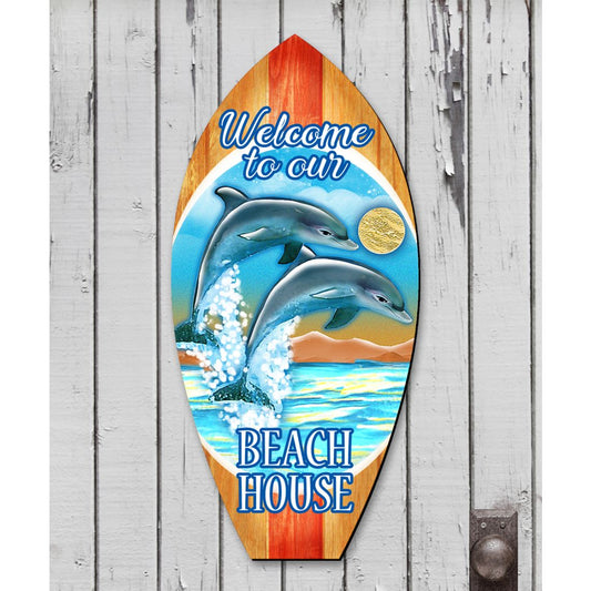 Dolphins Surfboard Coastal Door Decor