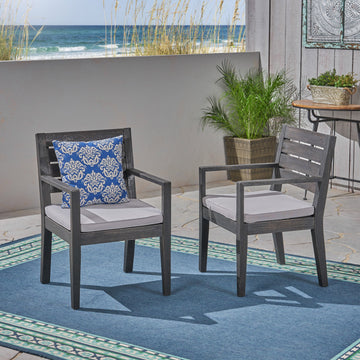 Acacia Wood Outdoor Dining Chairs with Cushions, Set of 2