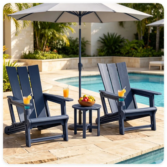 Blue HDPE Adirondack Chair with Built-in Cup Holder