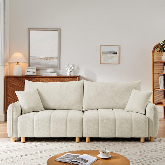 Cream Chenille Sleeper Sofa with Hidden Storage