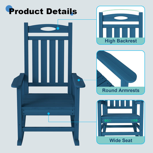 HDPE Outdoor Rocking Chair, Set of 2 — Dark Blue