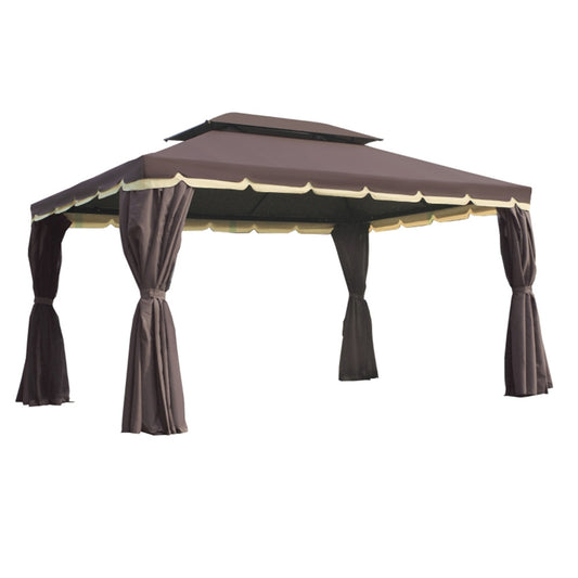 10 x 13 ft Two-Tier Patio Gazebo with Side Curtains — Coffee