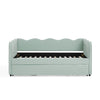 Cozy Gingham Daybed with Trundle Twin Size Sofa Bed in Cyan Linen