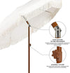7Ft Fringe Tassel Patio Umbrella White Cream UPF50 Tilt Push Button