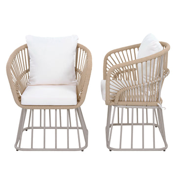 Teak Wicker Outdoor Dining Chair with Cushion — 300 lb Capacity