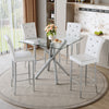 Glass-Top Bar Table & 2 White PU Leather Stools