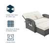 Wicker Double Chaise Lounge — two-person reclining wicker loungers with cushions and middle table