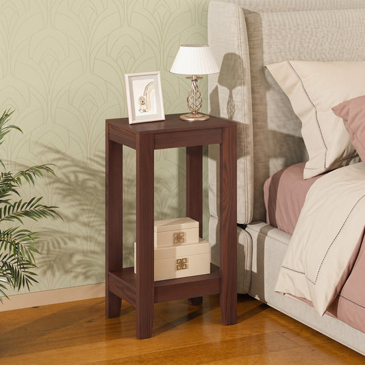 Tall Wooden Sofa End Table with Storage Shelf
