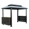 ！@13' X 6.5' Modern Wooden Pergola Grill Gazebo Metal Roof LED Bulbs Bar Counters Outdoor BBQ Pavilion Patio Outdoor Furniture