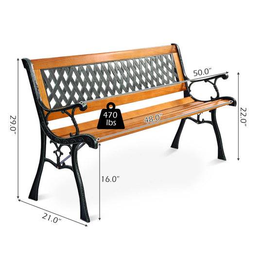 Cast Iron & Wood Outdoor Patio Bench
