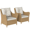 Rattan Garden Armchair Set of 2 — High Back, Beige Cushions