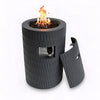 Cylindrical Concrete Propane Fire Pit — 26", 40,000 BTU, Hidden Tank Storage