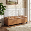 Tufted Storage Ottoman Bench, Brown PU with Wood Legs