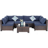 7-Piece Wicker Rattan Sectional Sofa Set with Glass Table