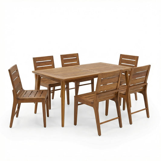 Outdoor Acacia Wood Dining Set — 7 Piece, Teak Finish, Seats 6