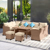 PE Wicker Outdoor Sectional Set — 6 Piece, Seats 9, Khaki