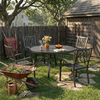 5-Piece Round Patio Dining Set with 47-Inch Wood-Grain Slat Table and