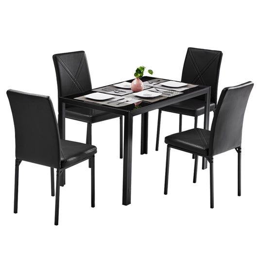 Tempered Glass & Iron Dining Table, Black