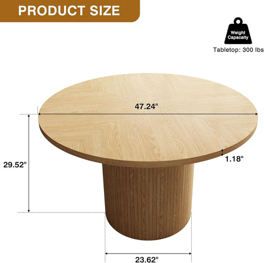 47" Round Fluted Farmhouse Dining Table, Natural Wood